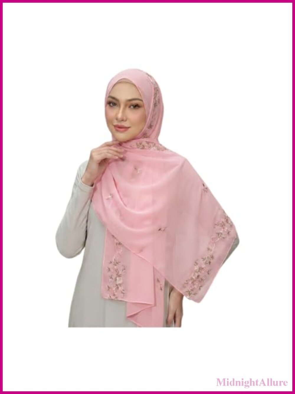 Chiffon Hijab Scarf Women Floral Embroidery Head Wrap Shawl